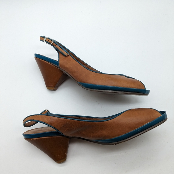 Jeffrey Campbell Susan Leather Color Block Slingback Peep Toe Heel Women's 7 - Picture 4 of 16